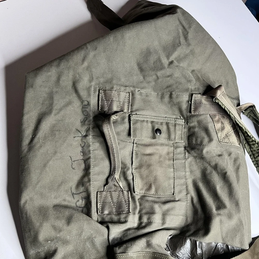 Vintage US Military Canvas Duffel Bag Olive Drab Backpack Sea Bag Sgt Jackson
